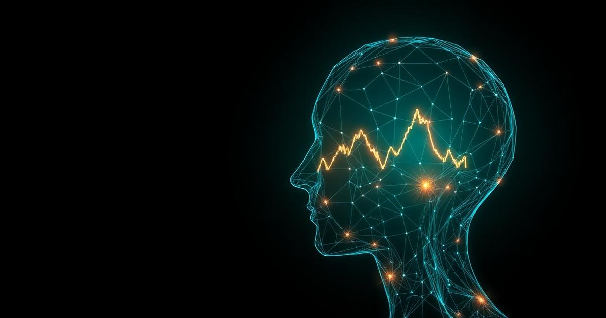 Kopfprofil aus Datenlinien mit Kursverlauf als Symbol für Trading-Psychologie